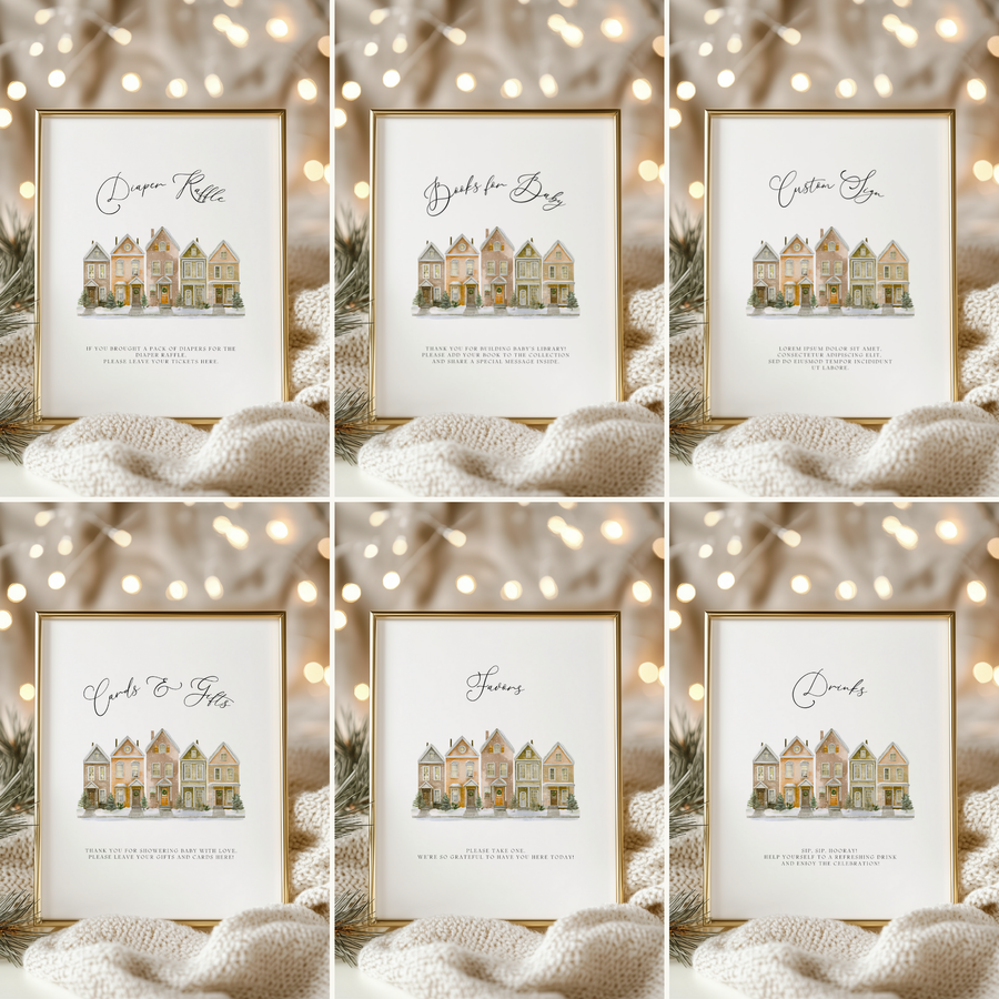 Baby Shower Table Sign Bundle - Rustic Christmas Village BS249