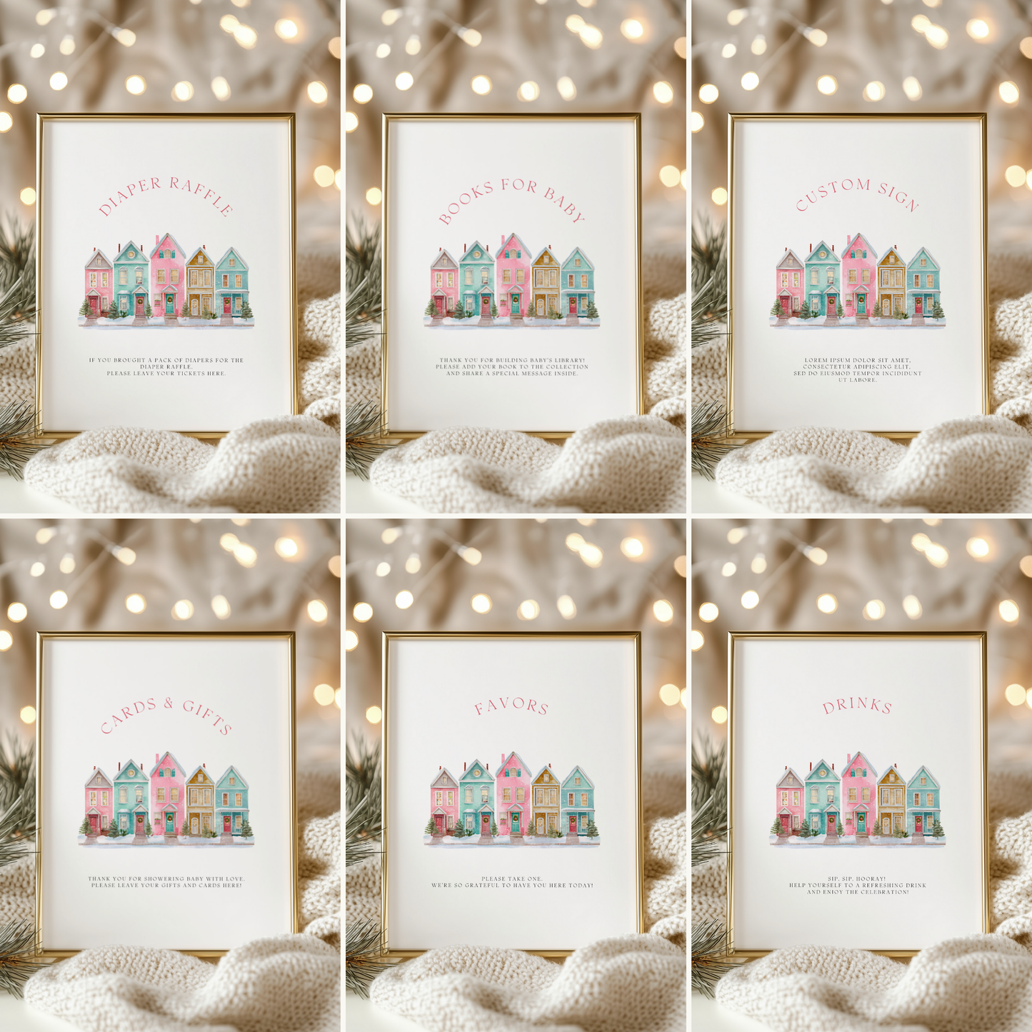 Baby Shower Mega Bundle - Pink Christmas Pastel Snowy Village BS248