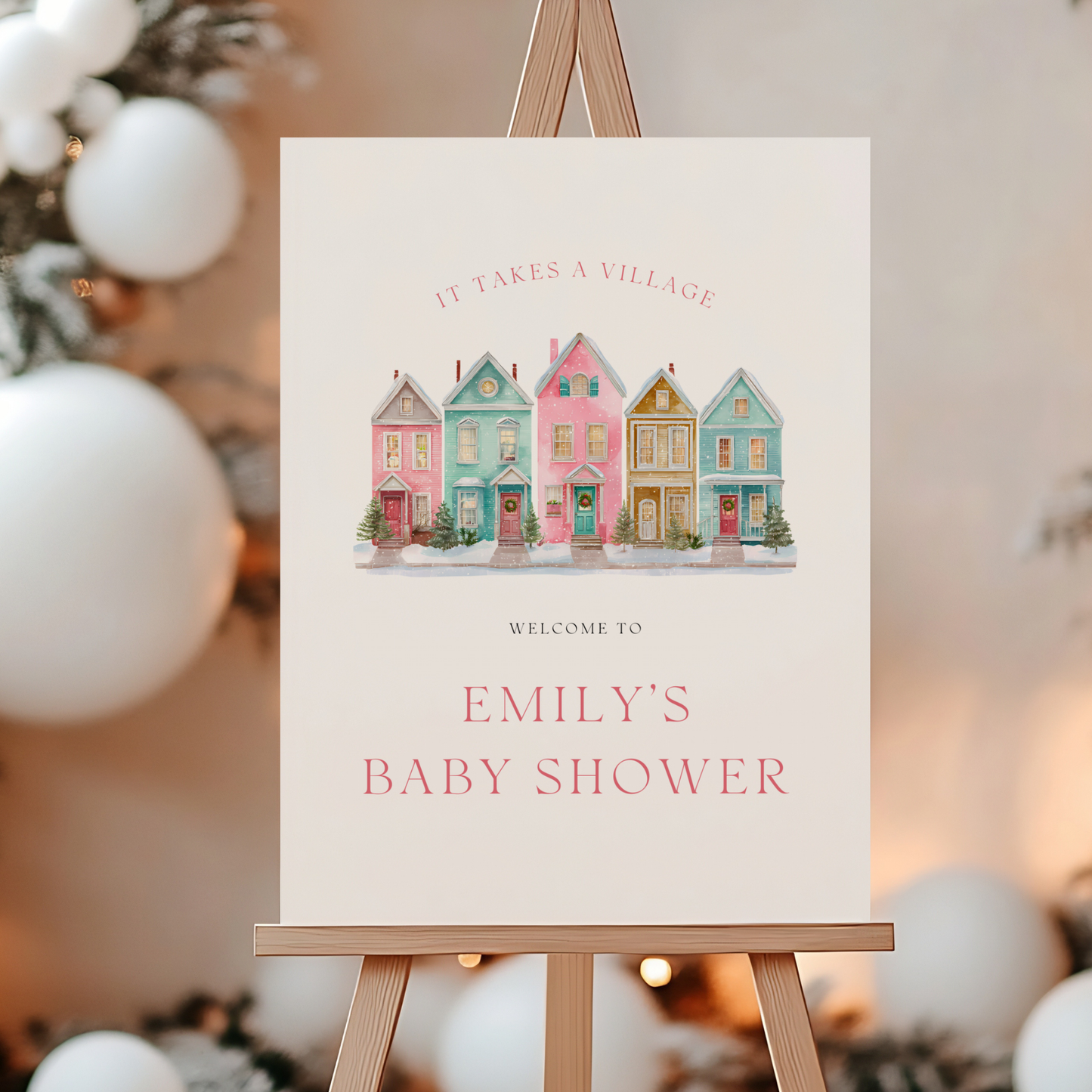 Baby Shower Mega Bundle - Pink Christmas Pastel Snowy Village BS248