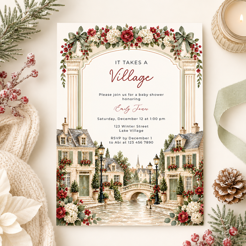 It Takes a Village Winter Baby Shower Invitation BS331