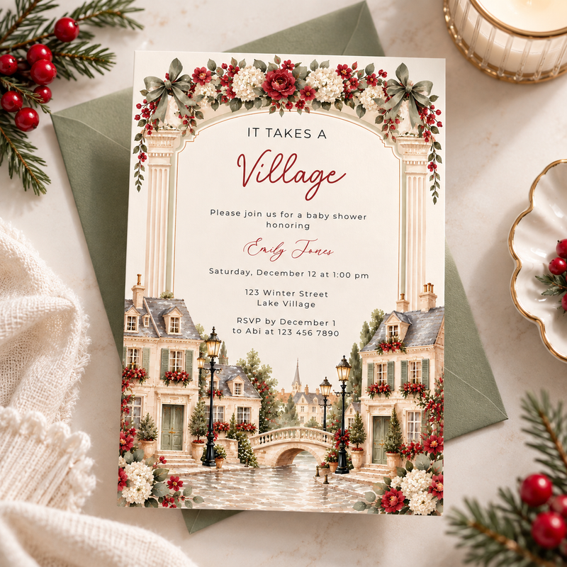 It Takes a Village Winter Baby Shower Invitation BS331
