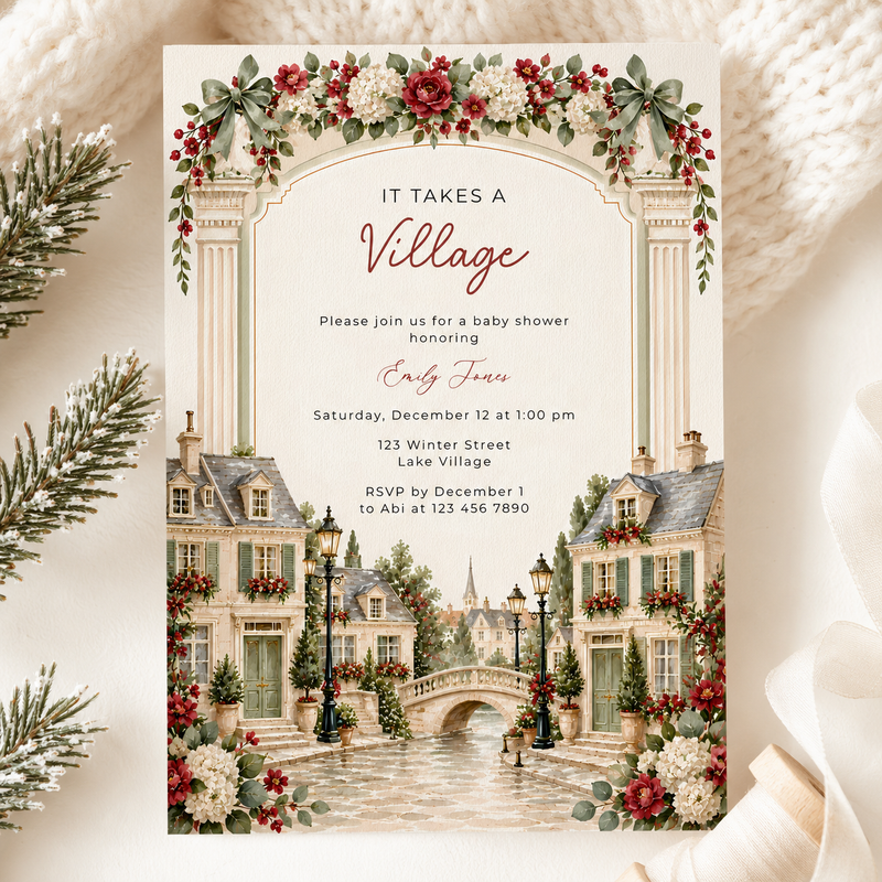 It Takes a Village Winter Baby Shower Invitation BS331