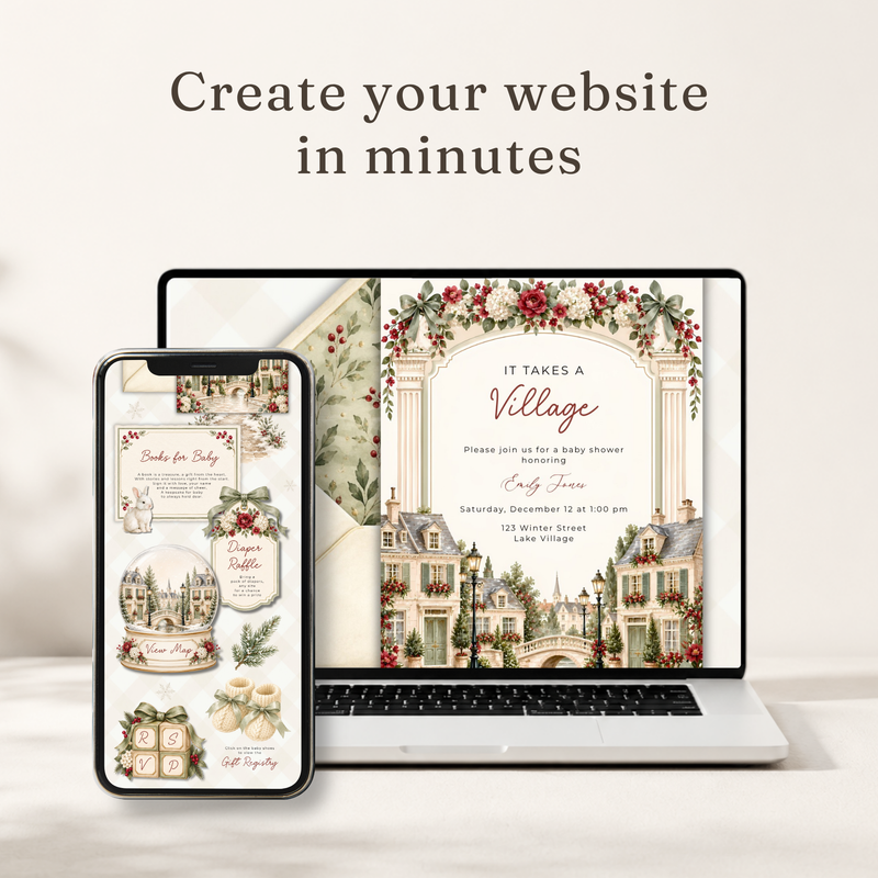 It Takes a Village Baby Shower Website Invitation with RSVP BS331