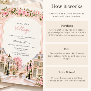 Pink It Takes a Village Baby Shower Invitation L168