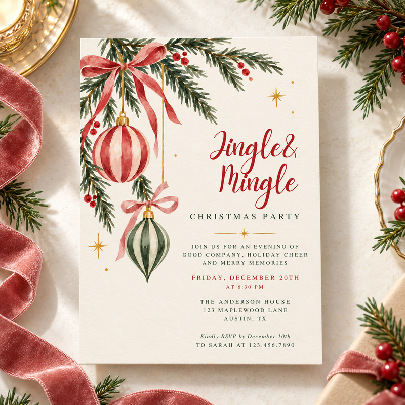 Jingle & Mingle Christmas Party Invitation L193
