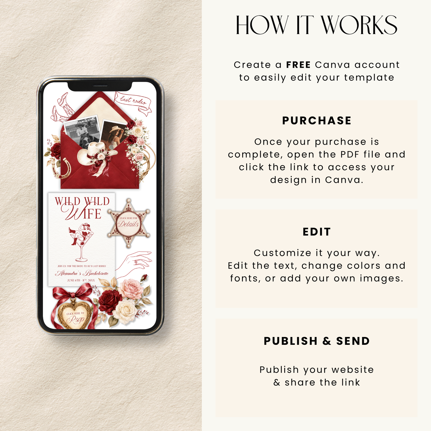 Last Rodeo Bachelorette Website Invitation with RSVP L147
