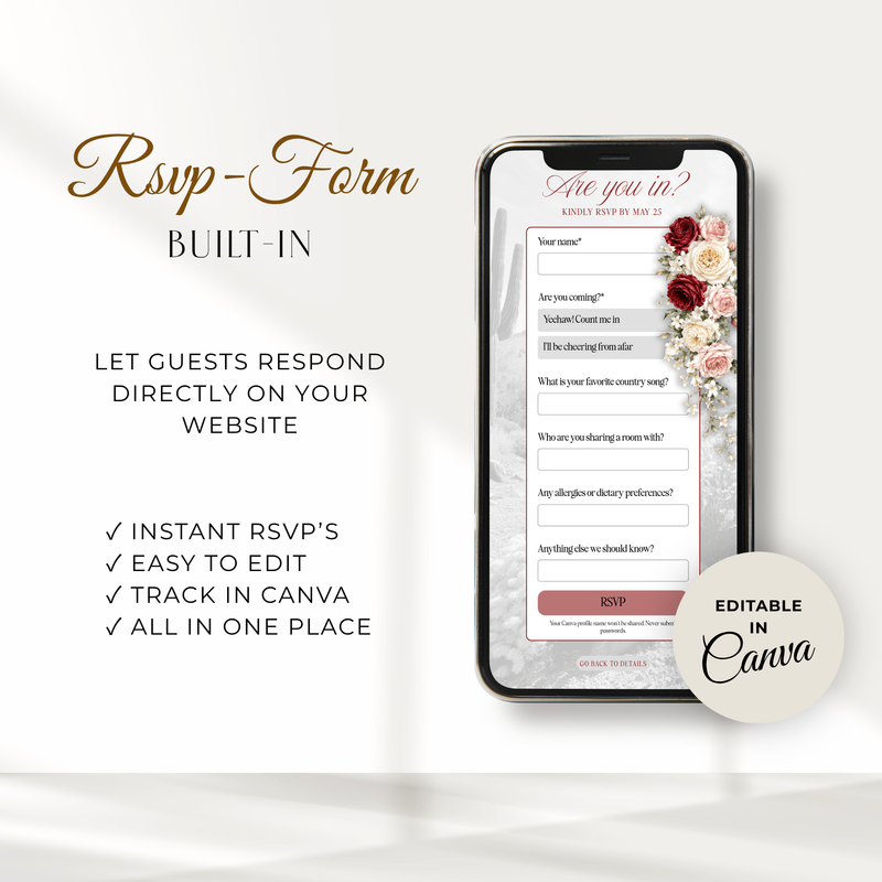 Last Rodeo Bachelorette Website Invitation with RSVP L147