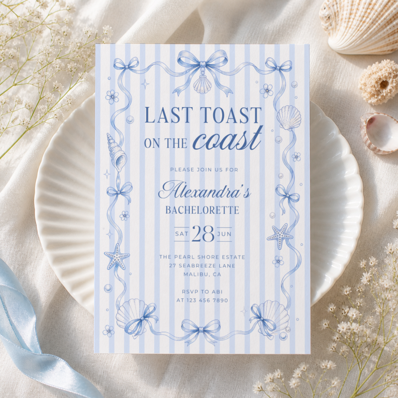 Last Toast On The Coast Bachelorette Invitation L133
