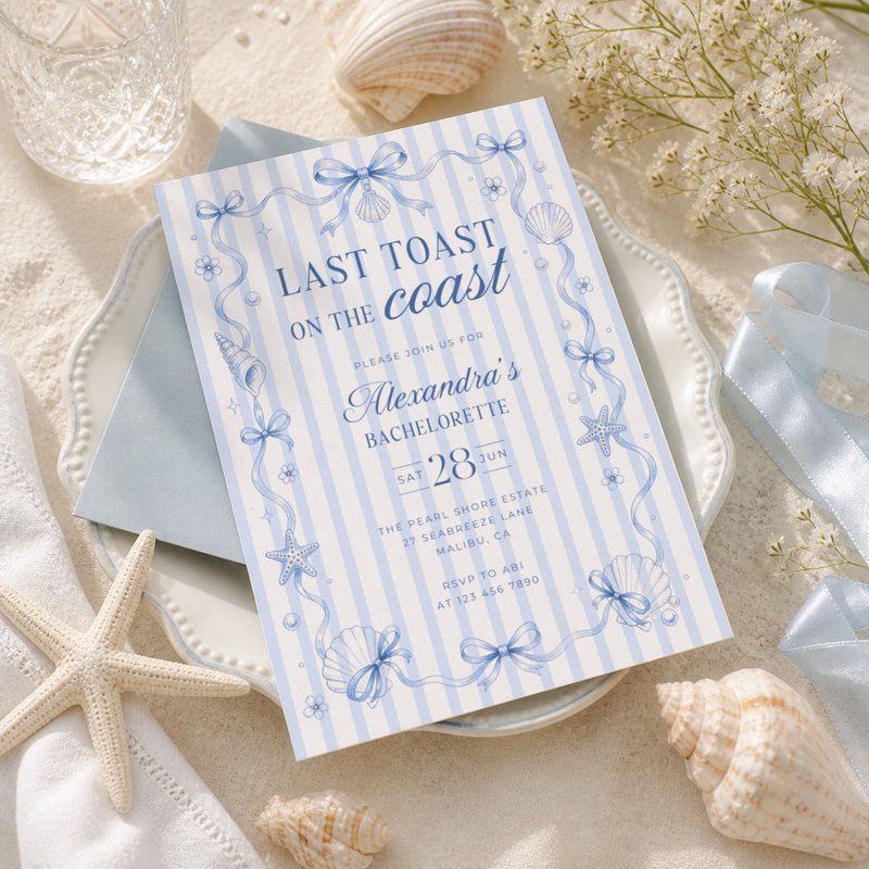 Last Toast On The Coast Bachelorette Invitation L133