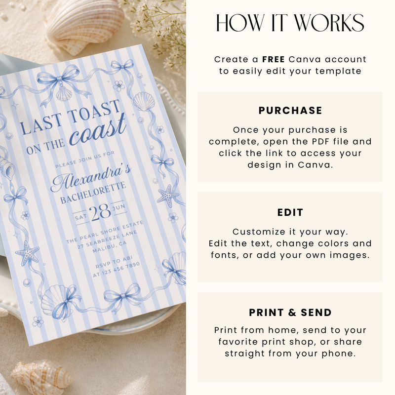Last Toast On The Coast Bachelorette Invitation L133