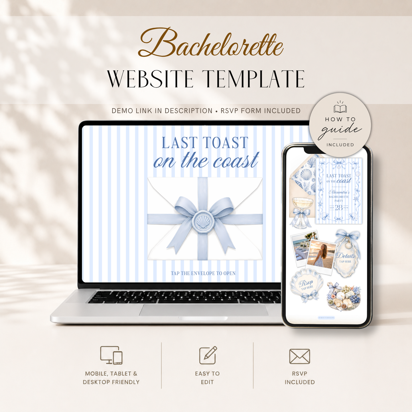 Last Toast on the Coast Bachelorette Website Invitation with RSVP L133