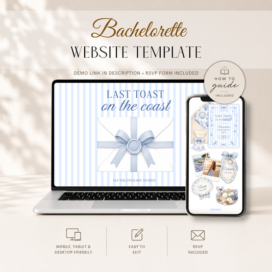 Last Toast on the Coast Bachelorette Website Invitation with RSVP L133