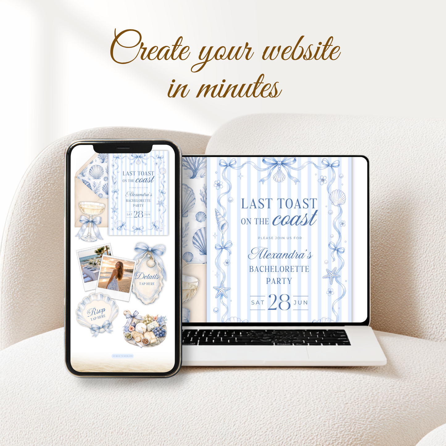 Last Toast on the Coast Bachelorette Website Invitation with RSVP L133