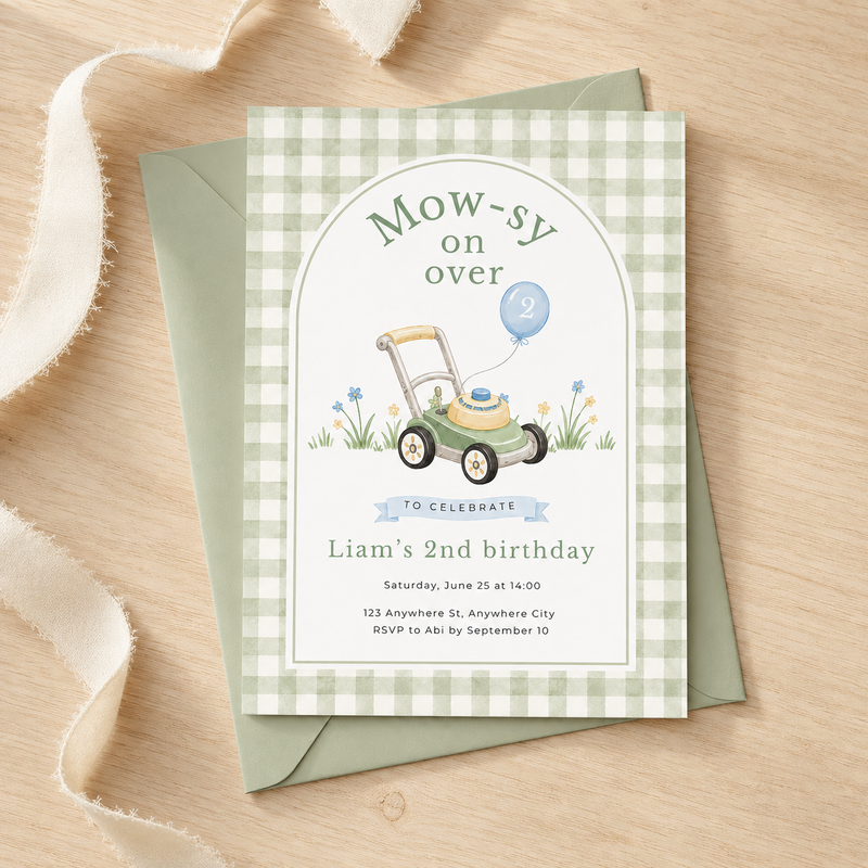 Lawnmower Birthday Invitation – Editable Mow-sy On Over Template L162