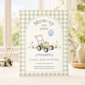 Lawnmower Birthday Invitation – Editable Mow-sy On Over Template L162