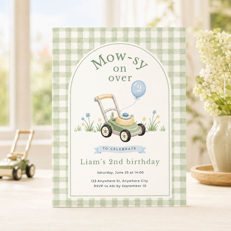 Lawnmower Birthday Invitation – Editable Mow-sy On Over Template L162