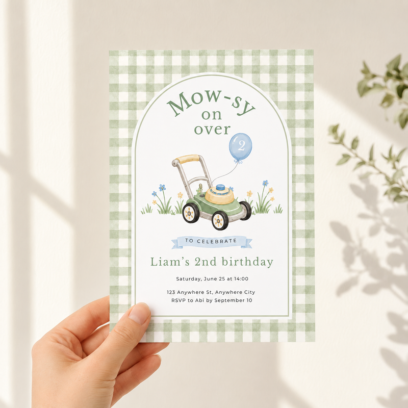 Lawnmower Birthday Invitation – Editable Mow-sy On Over Template L162