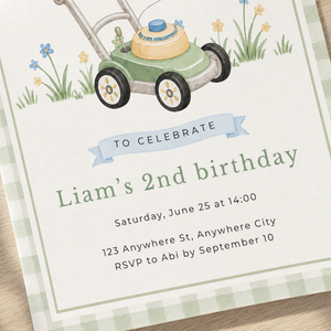 Lawnmower Birthday Invitation – Editable Mow-sy On Over Template L162