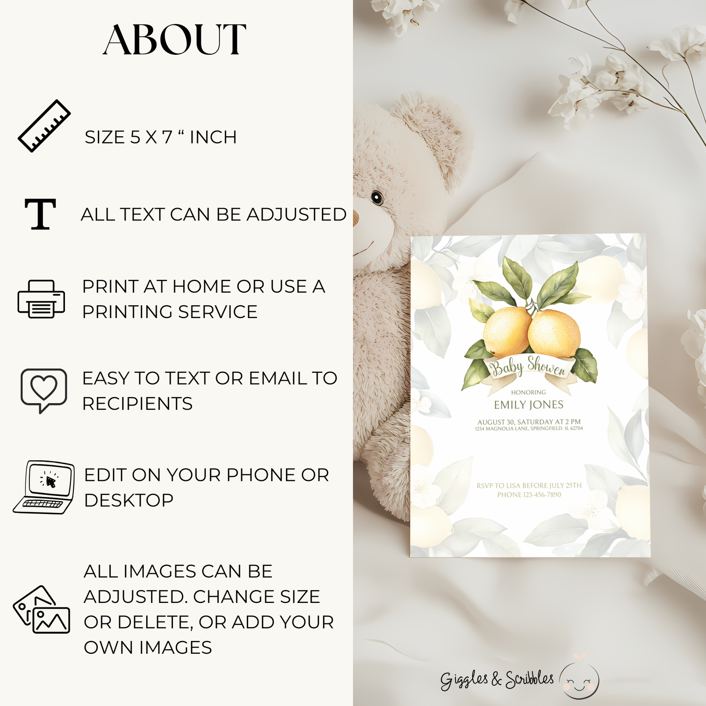 Baby Shower Invitation - Lemon Citrus Summer BS47