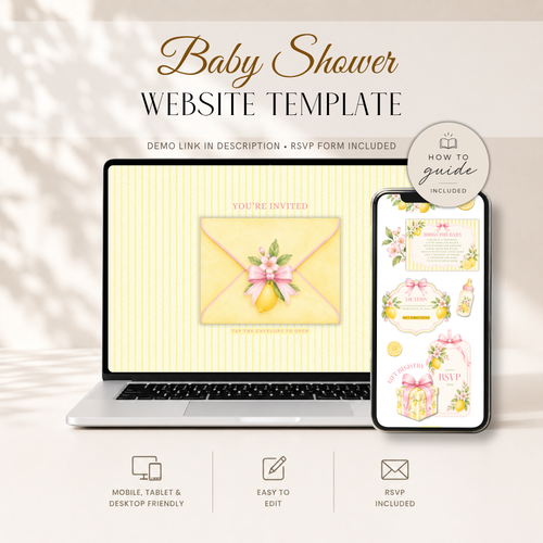 Pink Lemon Baby Shower Website Invitation with RSVP BS314