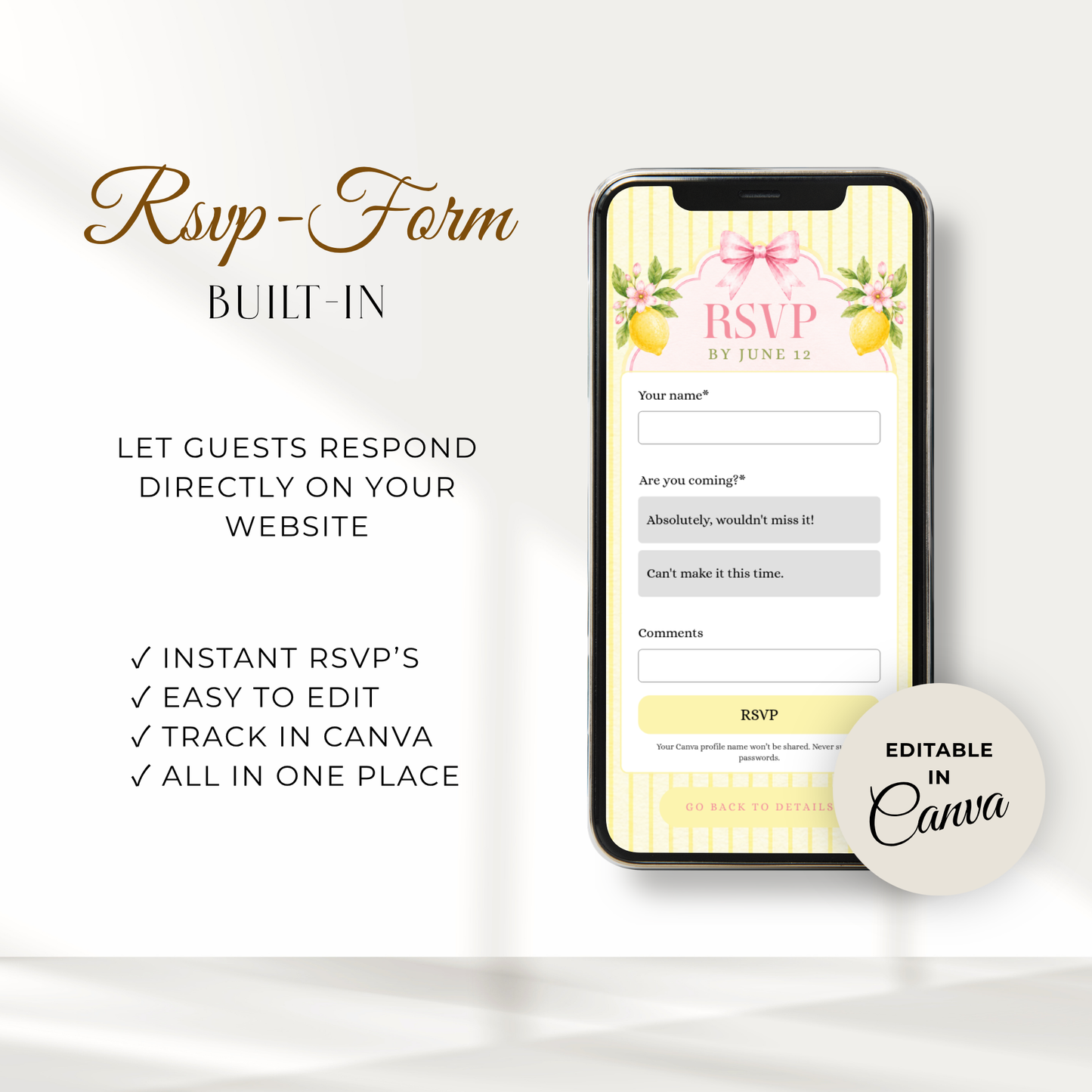 Pink Lemon Baby Shower Website Invitation with RSVP BS314
