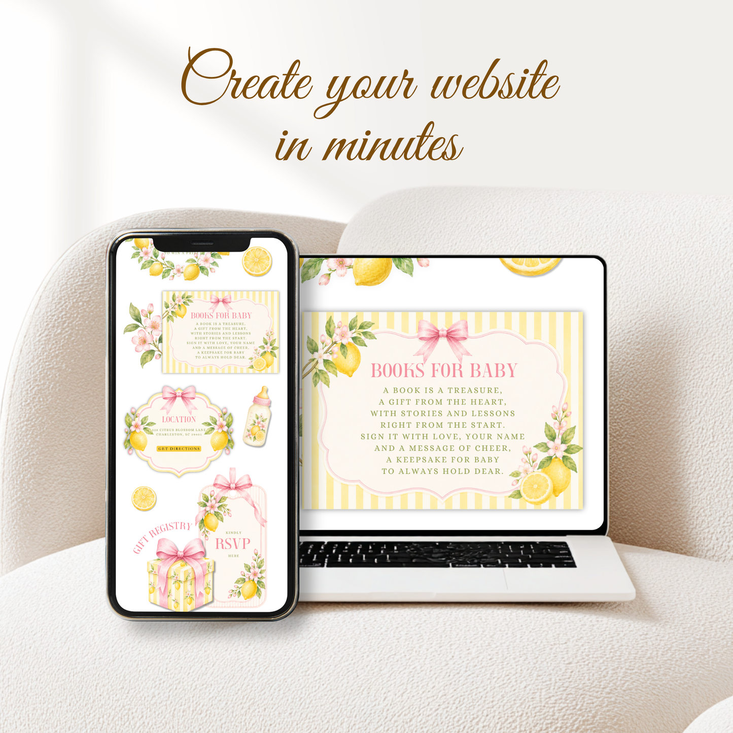 Pink Lemon Baby Shower Website Invitation with RSVP BS314