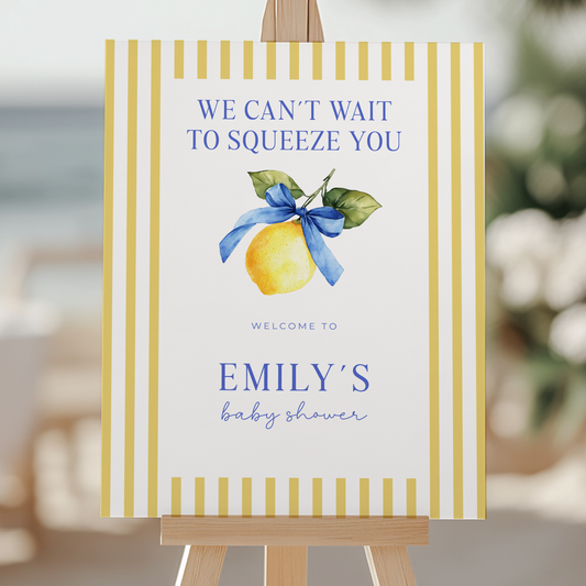 Lemon Baby Shower Welcome Sign - We Can't Wait To Squeeze You BS215