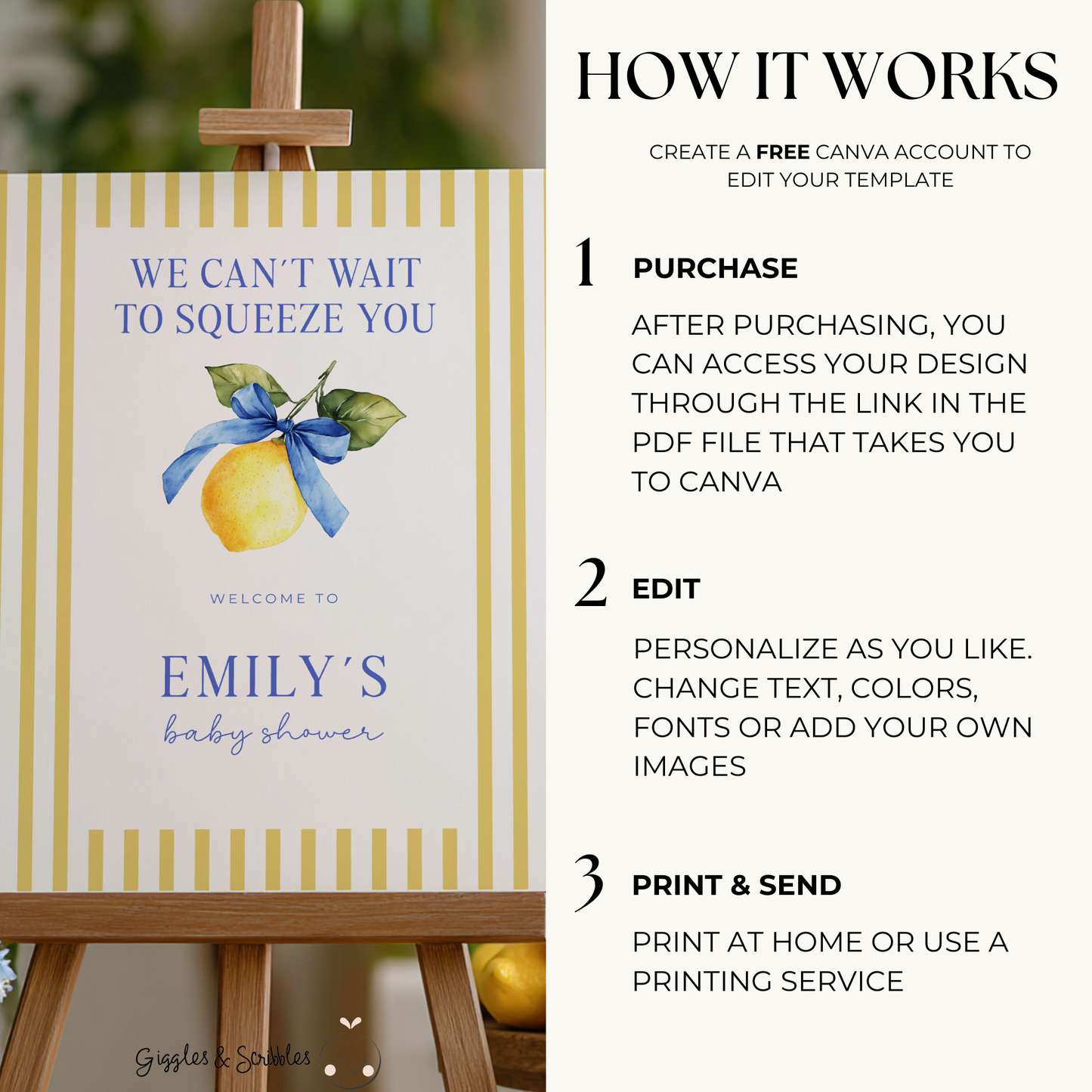 Lemon Baby Shower Welcome Sign - We Can't Wait To Squeeze You BS215