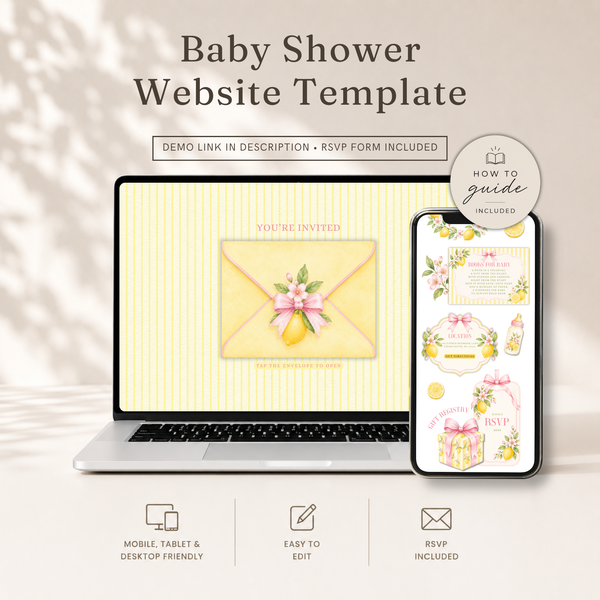 Pink Lemon Baby Shower Website Invitation with RSVP BS314