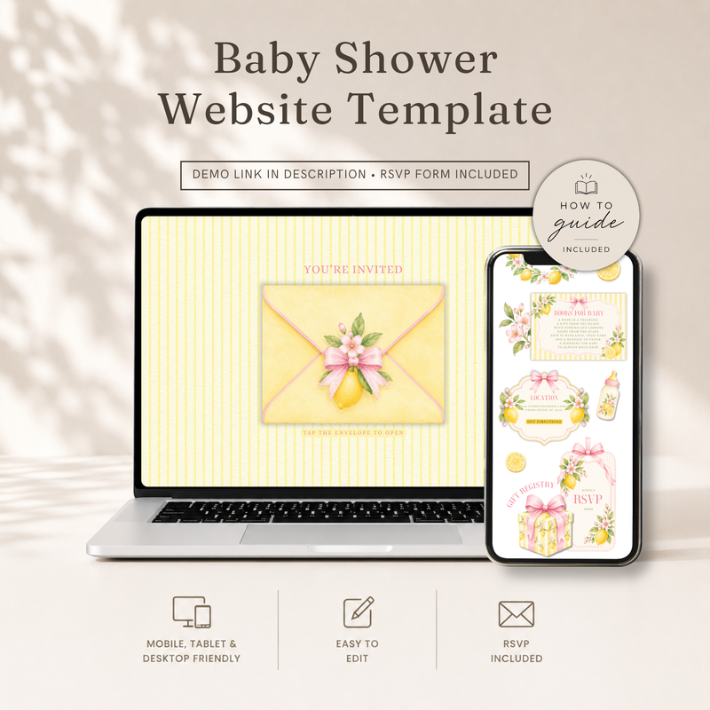 Pink Lemon Baby Shower Website Invitation with RSVP BS314