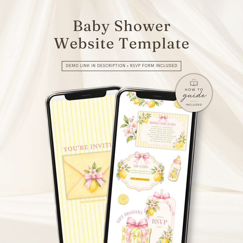 Pink Lemon Baby Shower Website Invitation with RSVP BS314