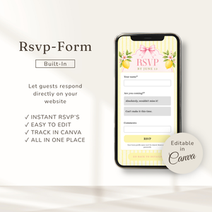 Pink Lemon Baby Shower Website Invitation with RSVP BS314