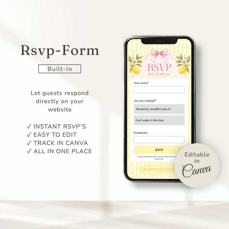 Pink Lemon Baby Shower Website Invitation with RSVP BS314