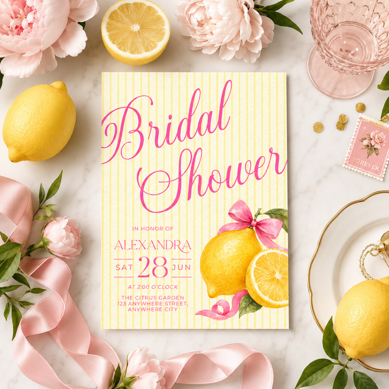 Pink Lemon Bridal Shower Invitation Template L156