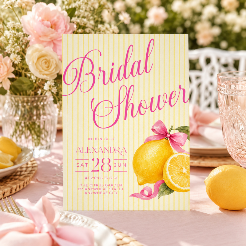 Pink Lemon Bridal Shower Invitation Template L156