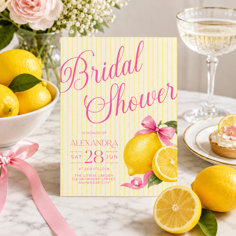 Pink Lemon Bridal Shower Invitation Template L156