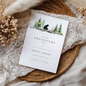 Baby Shower Invitation - Let The Adventure Begin Woodland Bear BS197