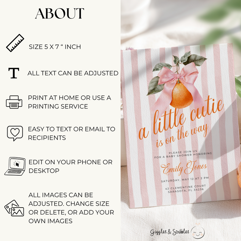 A Little Cutie Is On The Way Baby Shower Invitation BS299