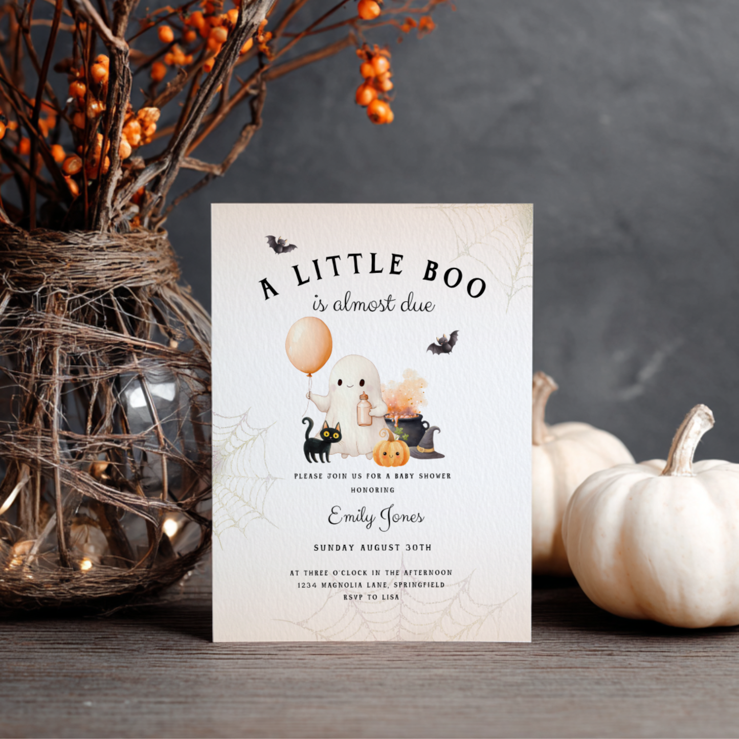 Baby Shower Invitation - Halloween Little Boo is Almost Due Orange BS190