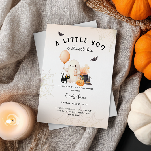 Baby Shower Invitation - Halloween Little Boo is Almost Due Orange BS190