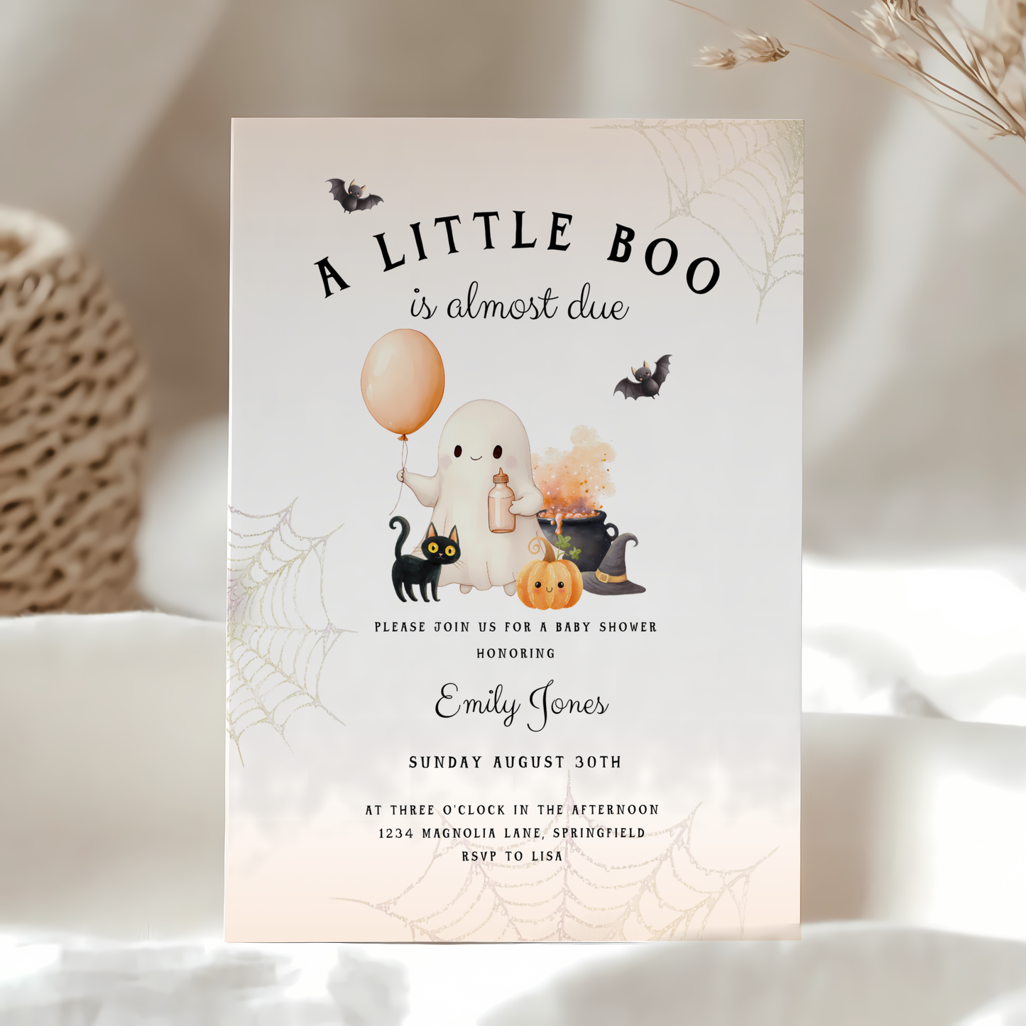 Baby Shower Invitation - Halloween Little Boo is Almost Due Orange BS190