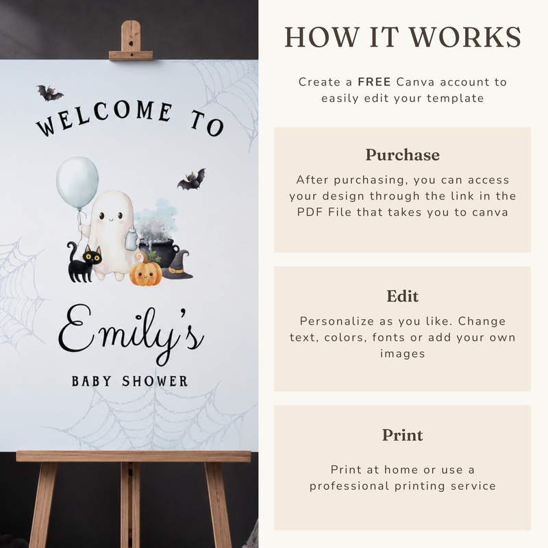 Little Boo Baby Shower Welcome Sign - Blue BS190