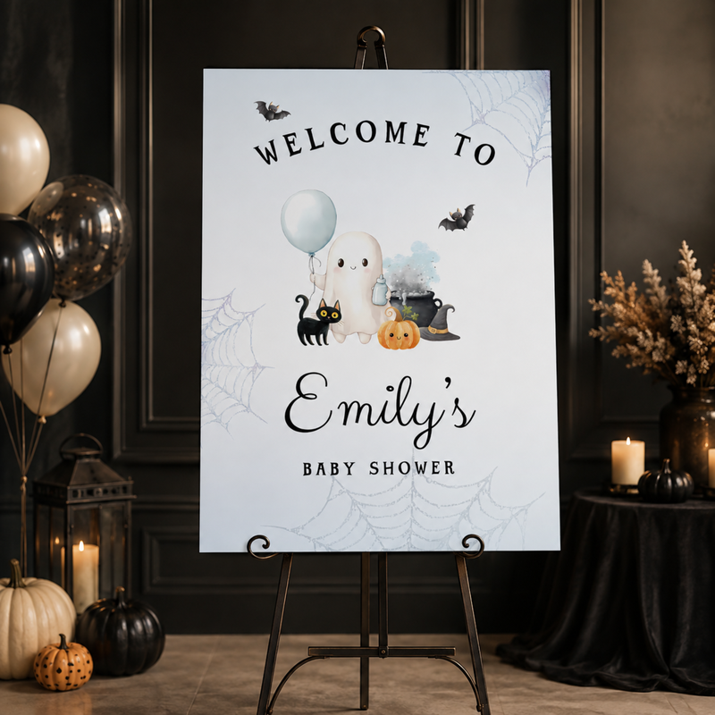 Little Boo Baby Shower Welcome Sign - Blue BS190
