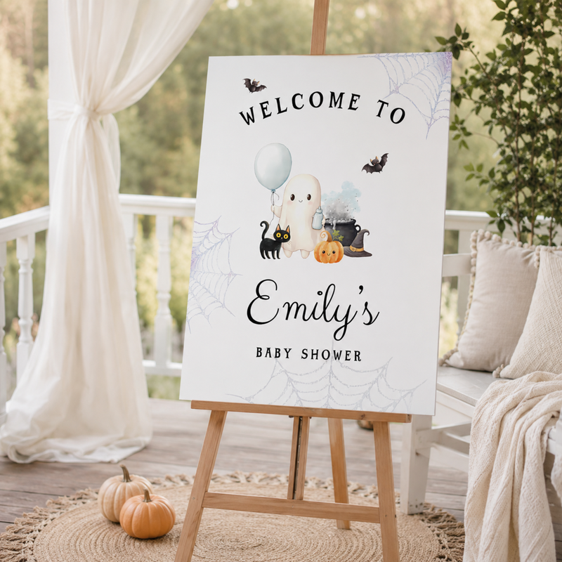 Little Boo Baby Shower Welcome Sign - Blue BS190