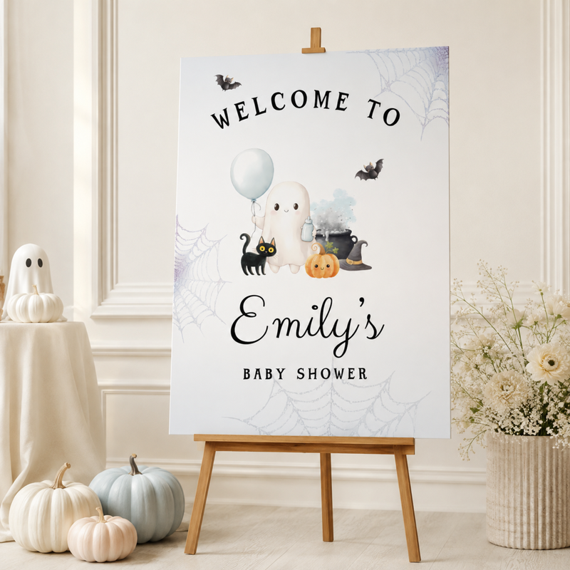 Little Boo Baby Shower Welcome Sign - Blue BS190
