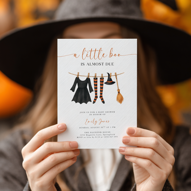 Baby Shower Invitation - Halloween Witch Costume Baby Clothes BS223