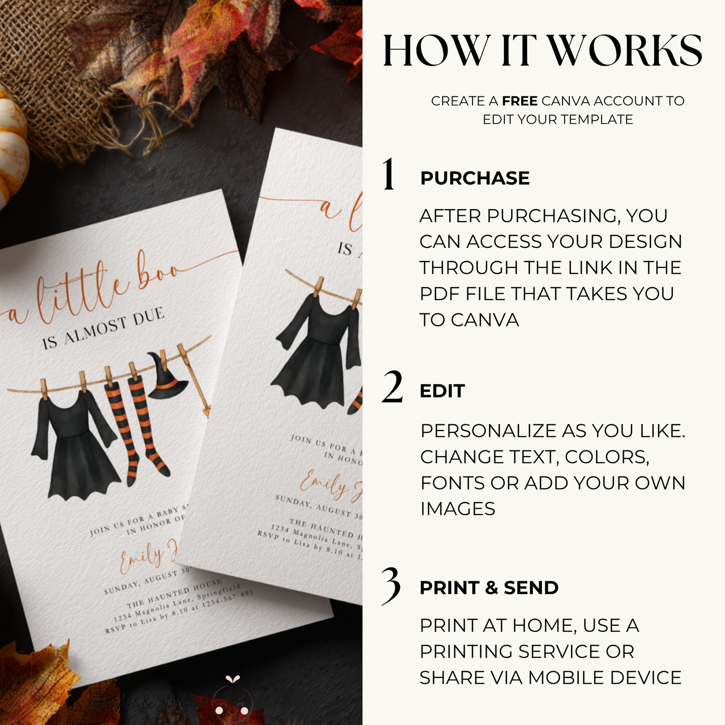 Baby Shower Invitation - Halloween Witch Costume Baby Clothes BS223