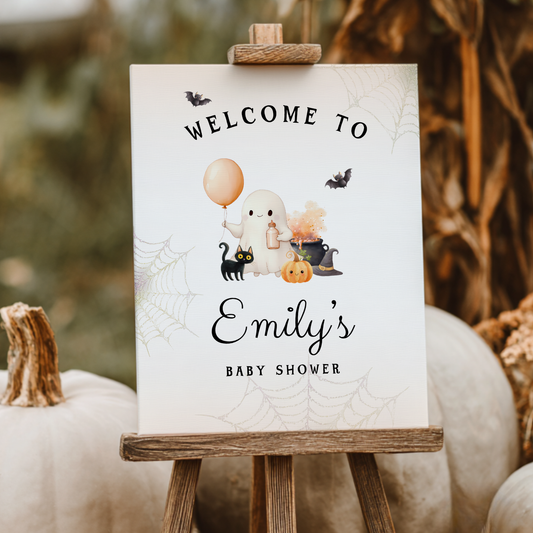 Baby Shower Welcome Sign - Little Boo Cute Halloween Ghost BS190