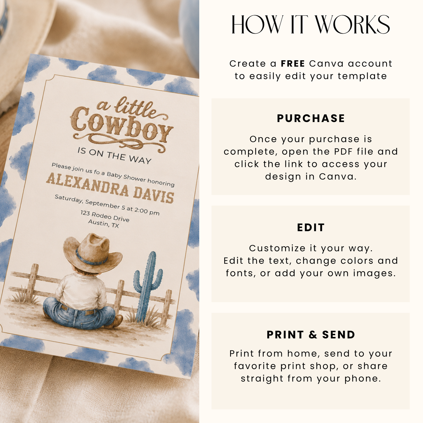Little Cowboy Baby Shower Invitation L141