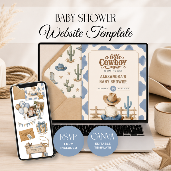 Little Cowboy Baby Shower Website Invitation with RSVP L141